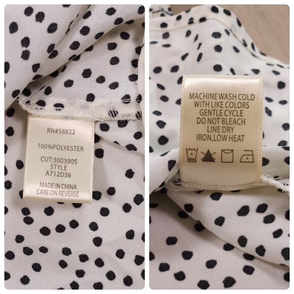 Max Studio Polka Dot Peplum Blouse Women’s S – Tie Waist, Balloon Sleeves - Picture 4 of 12